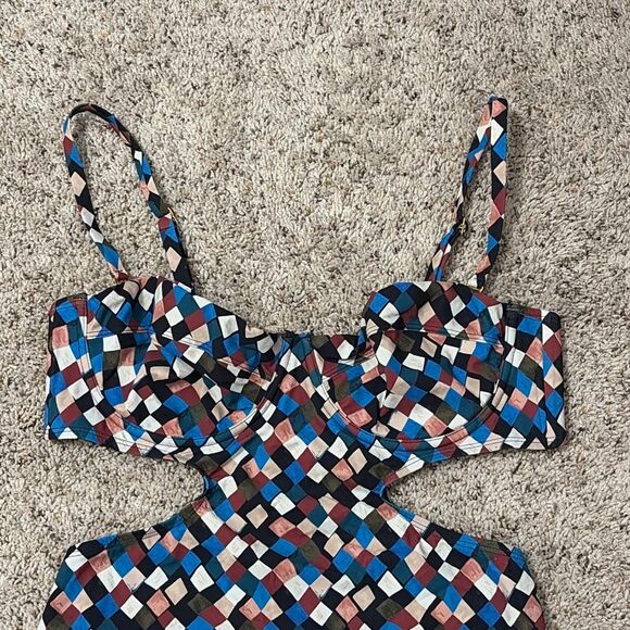 Tory Burch Clemence Cutout One Piece Swimsuit L Multicolor Prism Print Underwire - Picture 4 of 7